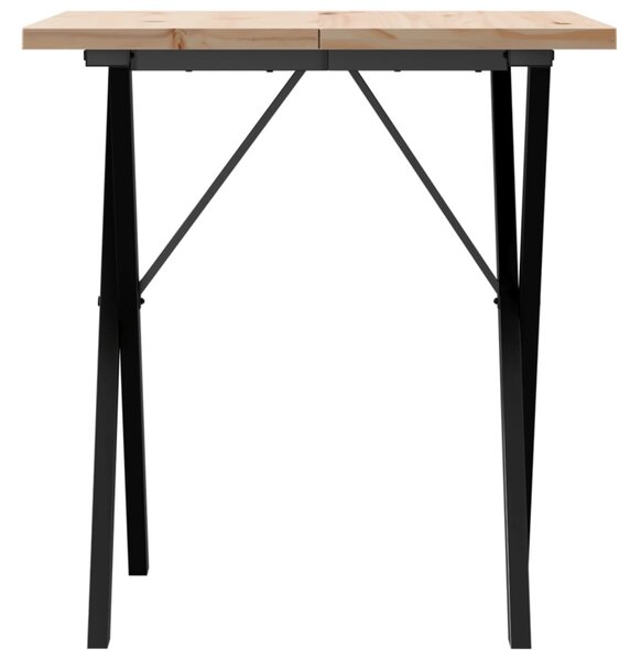 Tömör fenyőfa és acél étkezőasztal X-vázzal 70x70x75,5 cm
