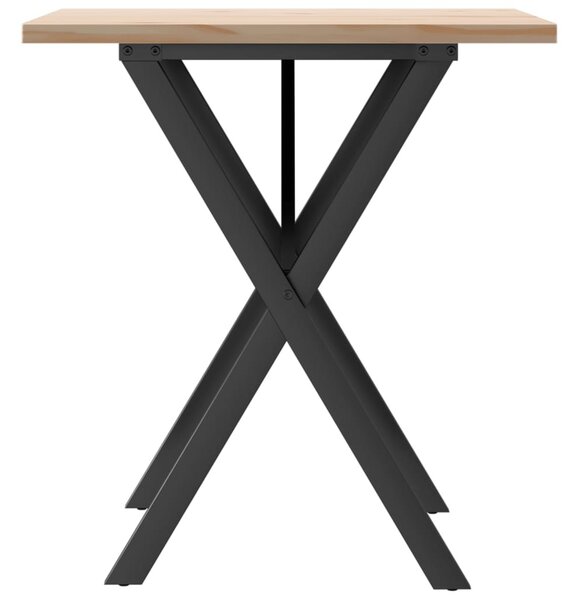 Tömör fenyőfa és acél étkezőasztal X-vázzal 70x70x75,5 cm