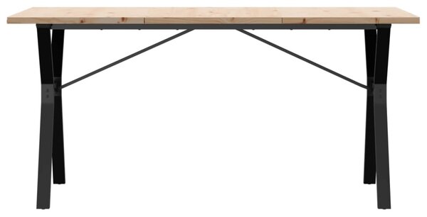 Tömör fenyőfa és acél étkezőasztal Y-vázzal 140x80x75,5 cm