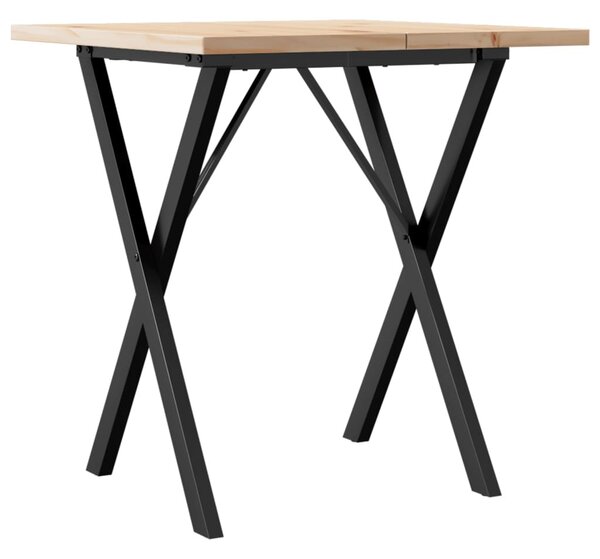 Tömör fenyőfa és acél étkezőasztal X-vázzal 70x70x75,5 cm