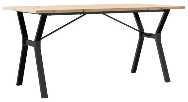 Tömör fenyőfa és acél étkezőasztal Y-vázzal 140x80x75,5 cm