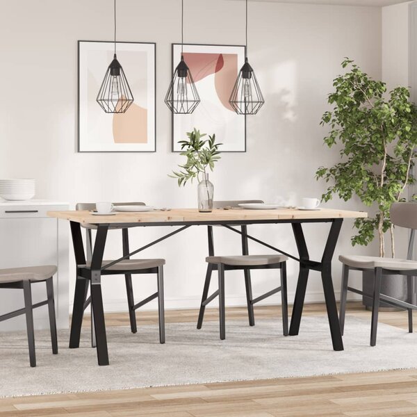 Tömör fenyőfa és acél étkezőasztal Y-vázzal 140x80x75,5 cm