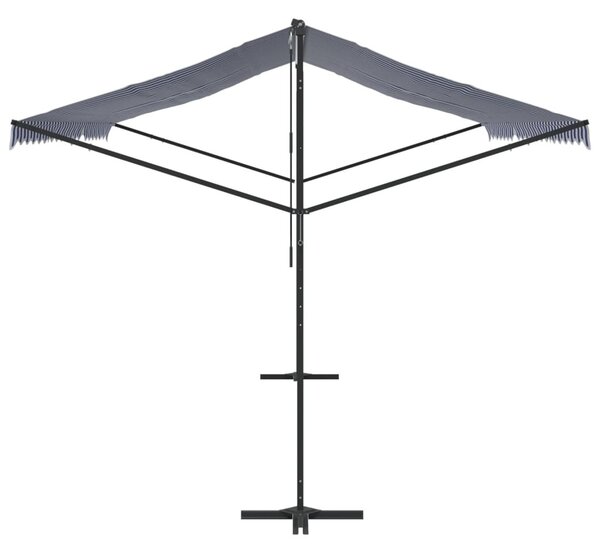 Kék-fehér szövet és acél szabadon álló napellenző 500 x 300 cm
