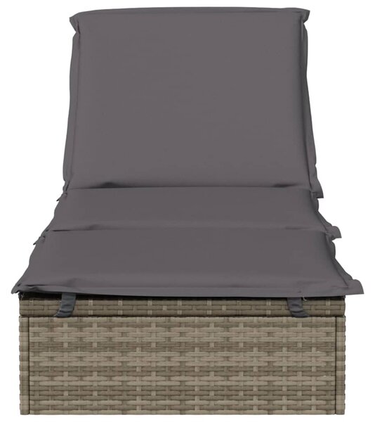 1 db szürke polyrattan napozóágy párnával 201 x 55 x 62 cm
