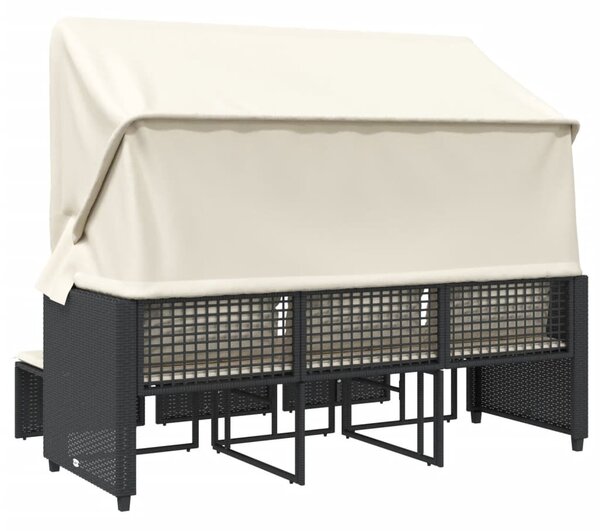 3 személyes fekete polyrattan kerti kanapé baldachinnal/székkel