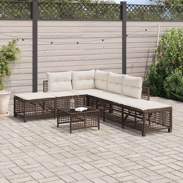 3 részes barna polyrattan kerti sarokkanapészett párnával
