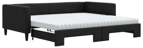 Fekete kihúzható szövet heverő matracokkal 100 x 200 cm