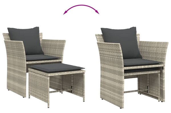 Világosszürke polyrattan kerti szék lábtartóval