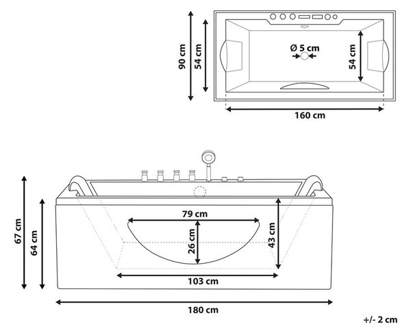 Sarok hidromasszázs kád LED világítással HAWES 180 x 90 cm Fehér
