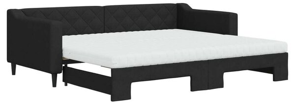 Fekete kihúzható szövet heverő matracokkal 90 x 200 cm