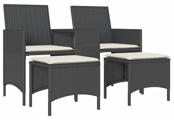 2 személyes fekete polyrattan kerti kanapé asztallal/székkel