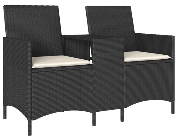 2 személyes fekete polyrattan kerti kanapé asztallal / párnával