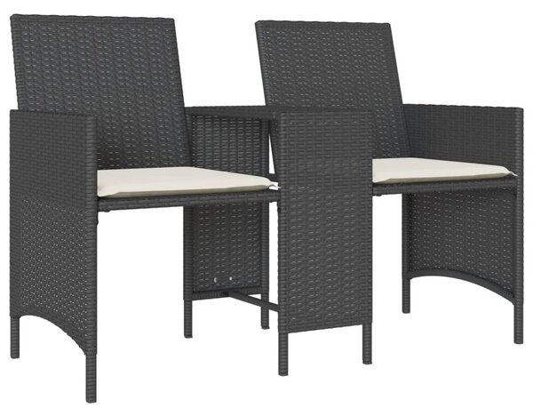 2 személyes fekete polyrattan kerti kanapé asztallal/székkel