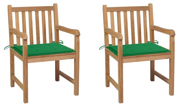 VidaXL 2 db tömör tíkfa kerti szék zöld párnákkal