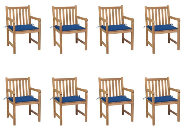 VidaXL 8 db tömör tíkfa kerti szék királykék párnákkal
