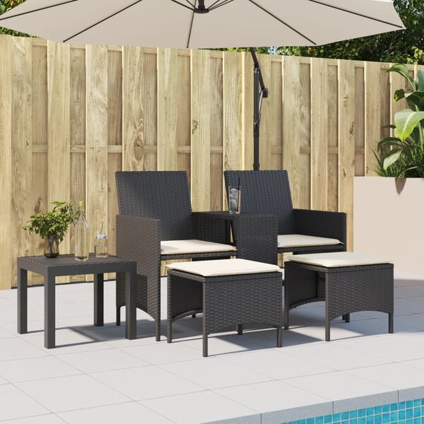 2 személyes fekete polyrattan kerti kanapé asztallal/székkel