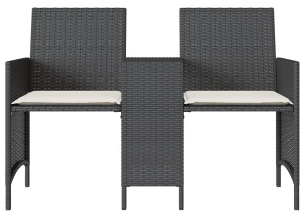 2 személyes fekete polyrattan kerti kanapé asztallal/székkel