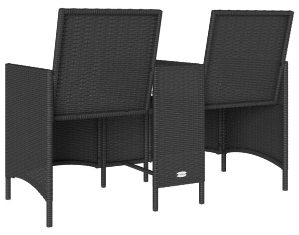 2 személyes fekete polyrattan kerti kanapé asztallal / párnával