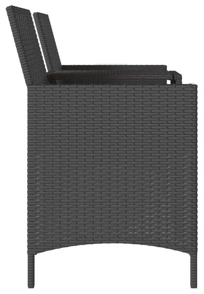 2 személyes fekete polyrattan kerti kanapé asztallal/székkel