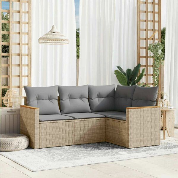 VidaXL 4 részes vegyes bézs polyrattan kerti ülőgarnitúra párnákkal