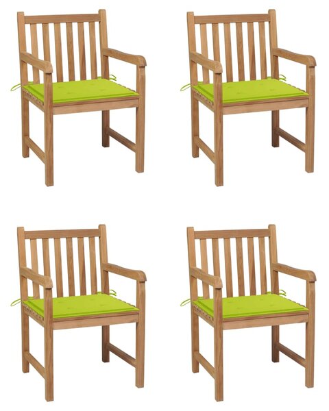 VidaXL 4 db tömör tíkfa kerti szék élénkzöld párnákkal