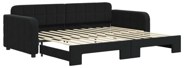 Fekete kihúzható bársony heverő 90x200 cm