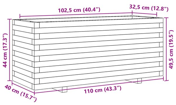 Fehér tömör fenyőfa kerti virágtartó 110 x 40 x 49,5 cm