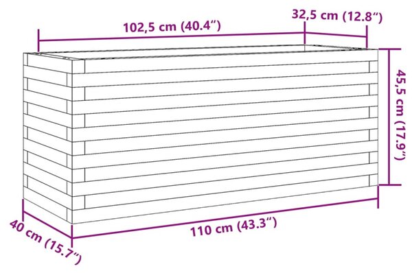 Tömör fenyő kerti virágláda 110 x 40 x 45,5 cm