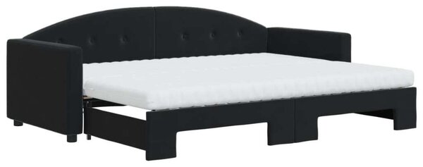 Fekete kihúzható bársony heverő matraccal 80 x 200 cm
