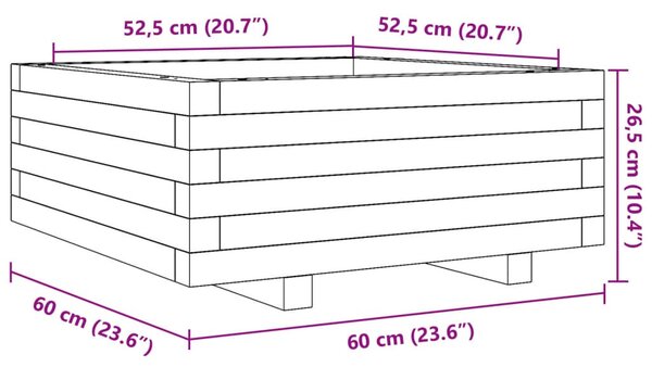 VidaXL viaszbarna tömör fenyőfa kerti virágláda 60 x 60 x 26,5 cm