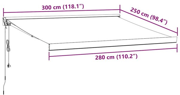 Antracit-fehér szövet-alumínium behúzható napellenző 3 x 2,5 m