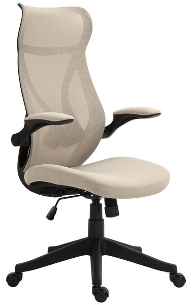 HOMCOM Ergonomikus irodai szék összecsukható karfákkal, fejtámlával, állítható magassággal és ringató funkcióval, 66x66x121 cm, bézs