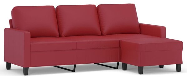 3 személyes bordó műbőr kanapé lábtartóval 180 cm