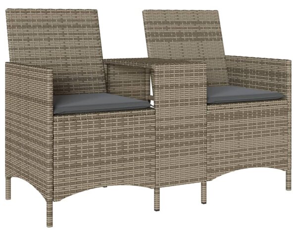 Szürke polyrattan 2 személyes kerti kanapé asztallal, párnákkal