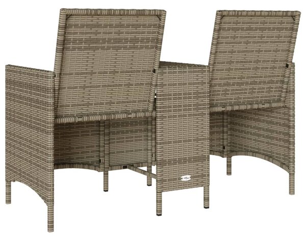 Szürke polyrattan 2 személyes kerti kanapé asztallal, párnákkal