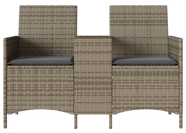 Szürke polyrattan 2 személyes kerti kanapé asztallal, párnákkal