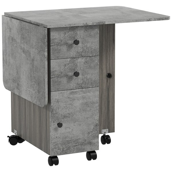 HOMCOM Összecsukható asztal 2 fiókkal és szekrénnyel, 6 kerékkel és fékkel, 120x60x76,5 cm, fa és kőszürke