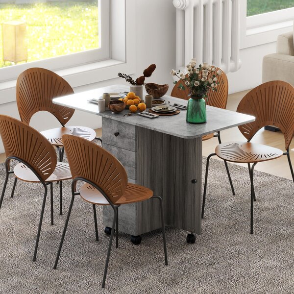 HOMCOM Összecsukható asztal 2 fiókkal és szekrénnyel, 6 kerékkel és fékkel, 120x60x76,5 cm, fa és kőszürke