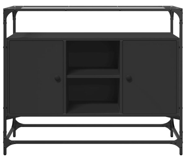Fekete szerelt fa tálalószekrény üveglappal 98 x 35 x 81 cm