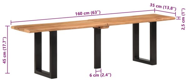Tömör akácfa és acél pad 160 cm