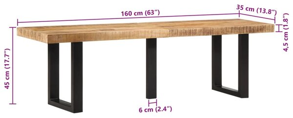 Tömör nyers mangófa és acél pad 160 cm