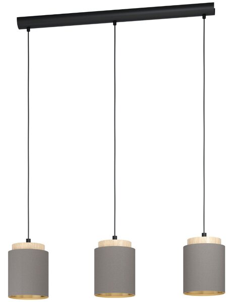 Függesztett lámpa három foglalattal, fekete-fa-barna színű (Albariza)