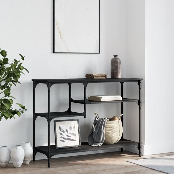 Fekete tálalóasztal polcokkal 100 x 35 x 75 cm