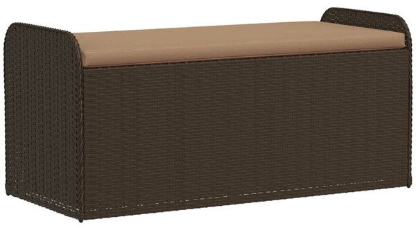 Barna polyrattan tárolópad párnával 115 x 51 x 52 cm