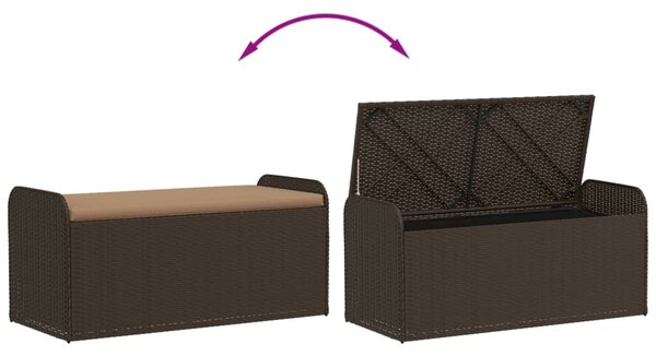 Barna polyrattan tárolópad párnával 115 x 51 x 52 cm