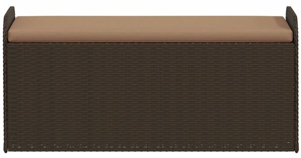 Barna polyrattan tárolópad párnával 115 x 51 x 52 cm