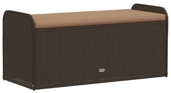 Barna polyrattan tárolópad párnával 115 x 51 x 52 cm