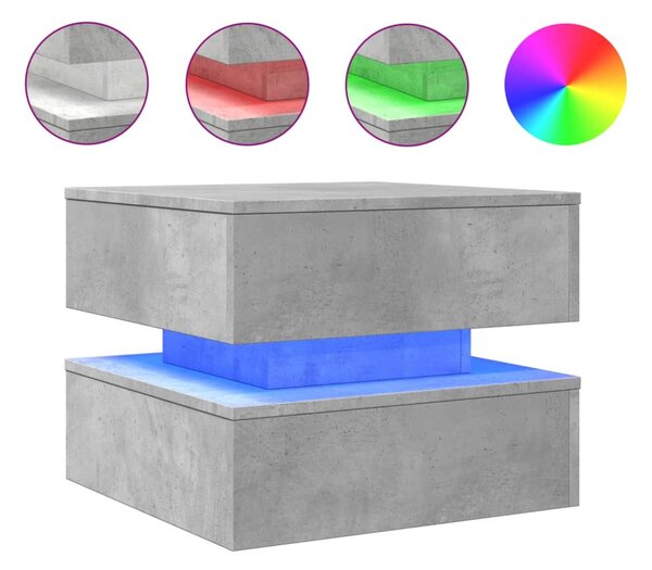 Betonszürke dohányzóasztal LED-lámpákkal 50 x 50 x 40 cm