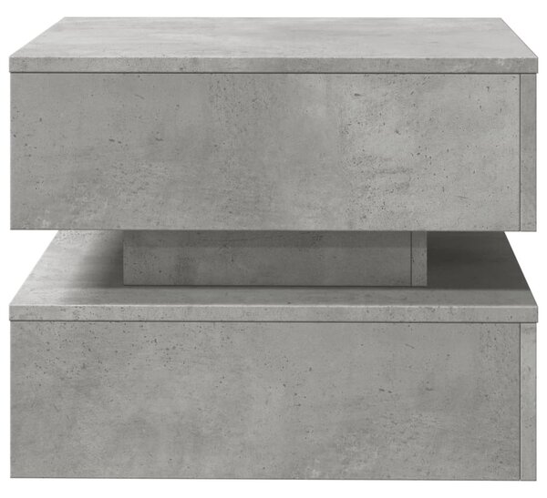 Betonszürke dohányzóasztal LED-lámpákkal 50 x 50 x 40 cm