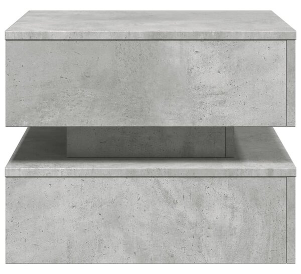 Betonszürke dohányzóasztal LED-lámpákkal 50 x 50 x 40 cm